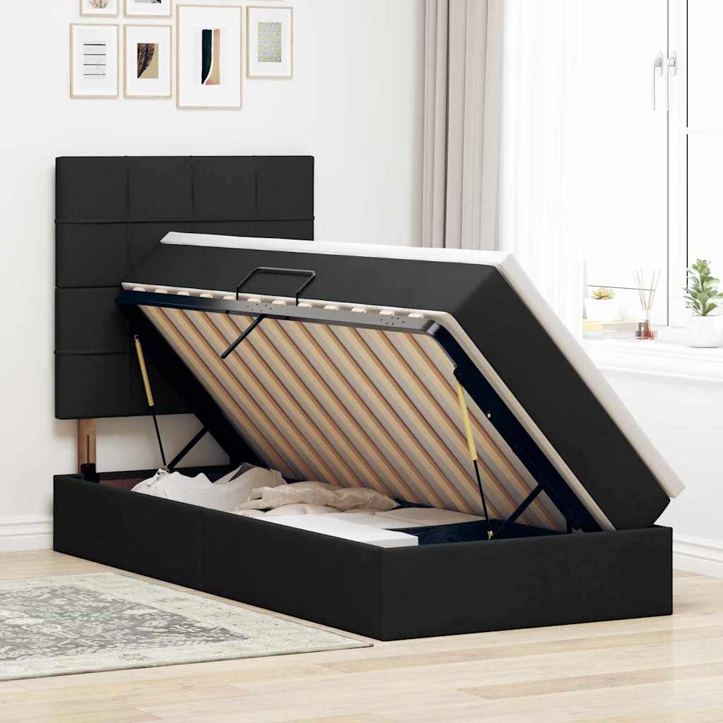 Letto con contenitore e LED con led Nero 90 x 190 cm Poliestere 3372386