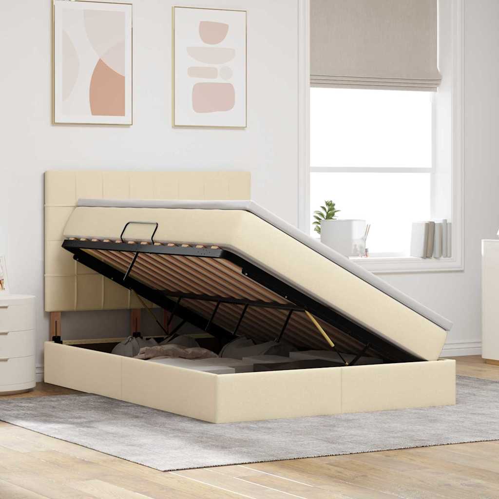 Letto con contenitore e LED Crema 140 x 190 cm Poliestere 3372418