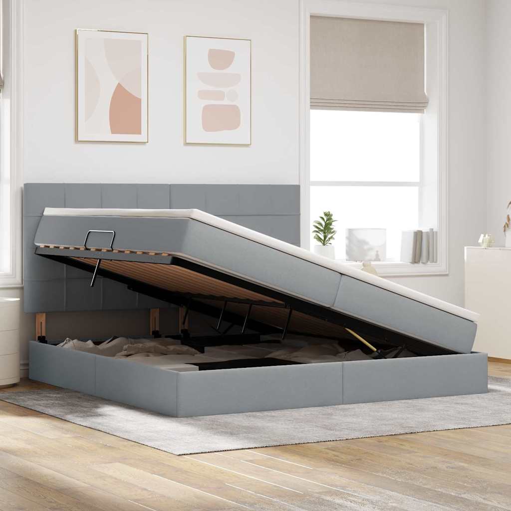 Letto con contenitore e LED con led Grigio chiaro 200 x 200 cm 3372438