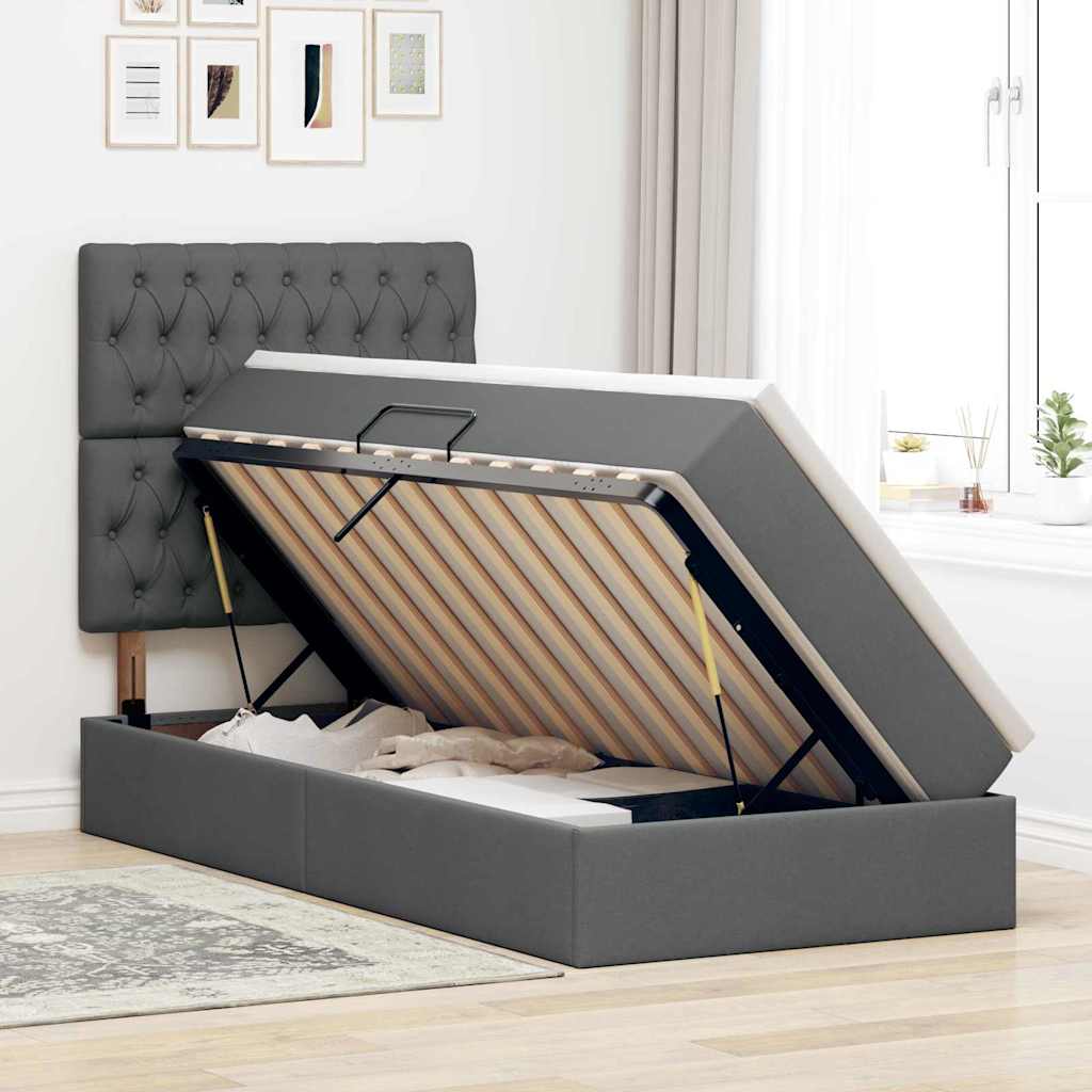 Letto con contenitore e LED Grigio scuro 90 x 190 cm Poliestere 3372448