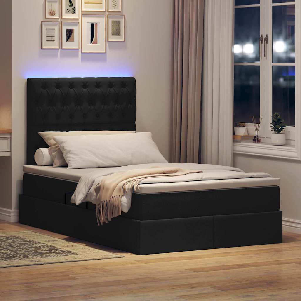 Letto con contenitore e LED Nero 120 x 200 cm Poliestere 3372473