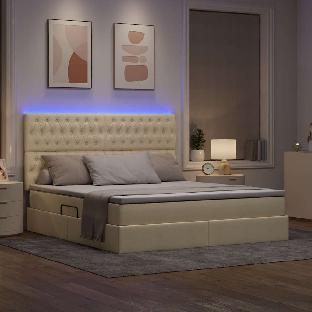 Letto con contenitore e LED Crema 160 x 200 cm Poliestere 3372493