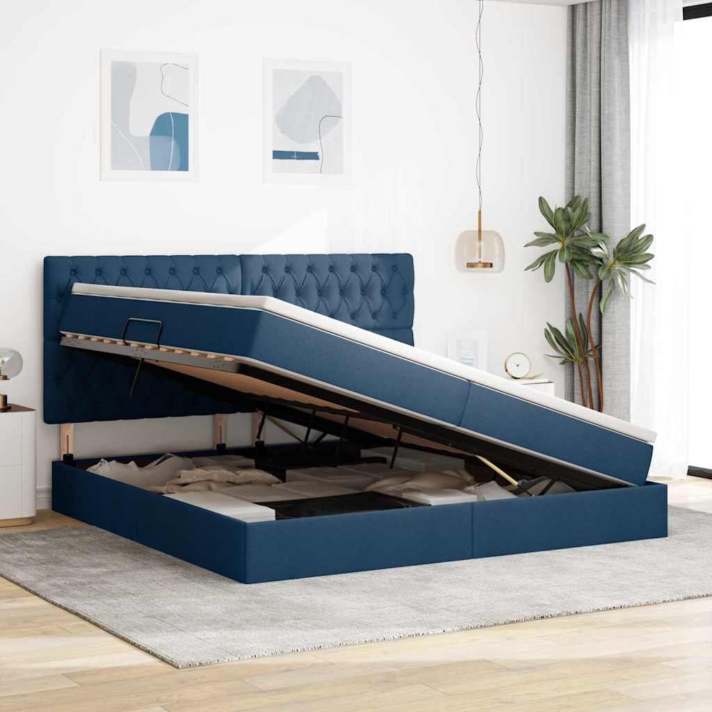 Letto con contenitore e LED con led Blu 200 x 200 cm Poliestere 3372506