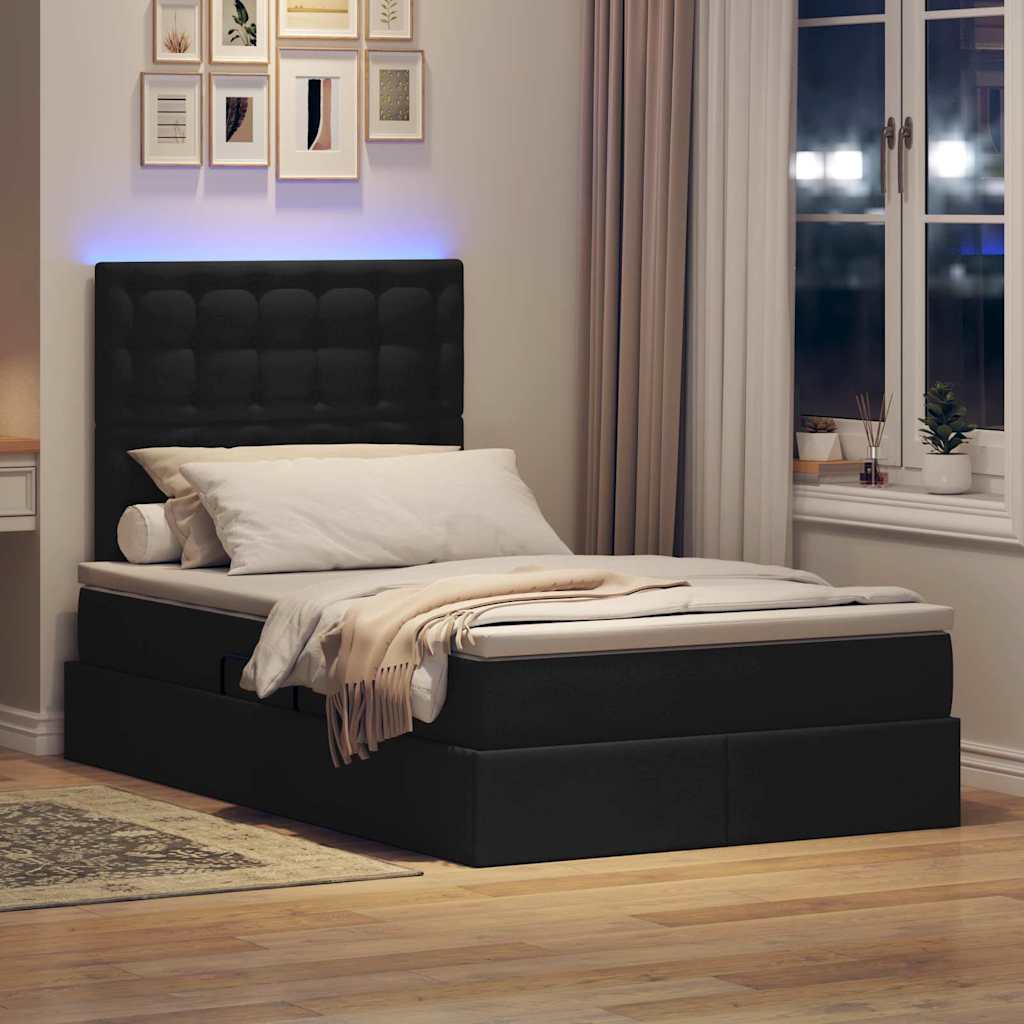 Letto con contenitore e LED Nero 120 x 190 cm Poliestere 3372530