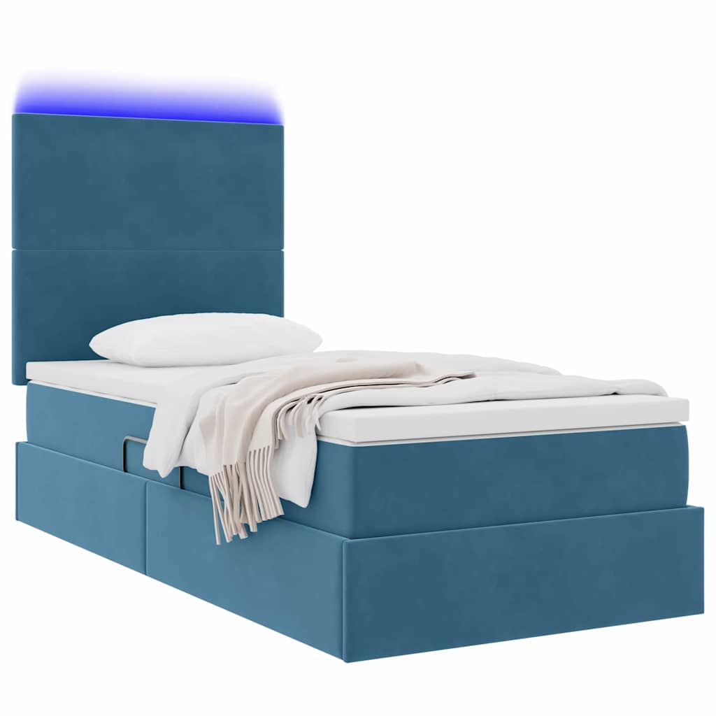Letto con contenitore e LED Blu Scuro 90 x 190 cm Velluto 3372577