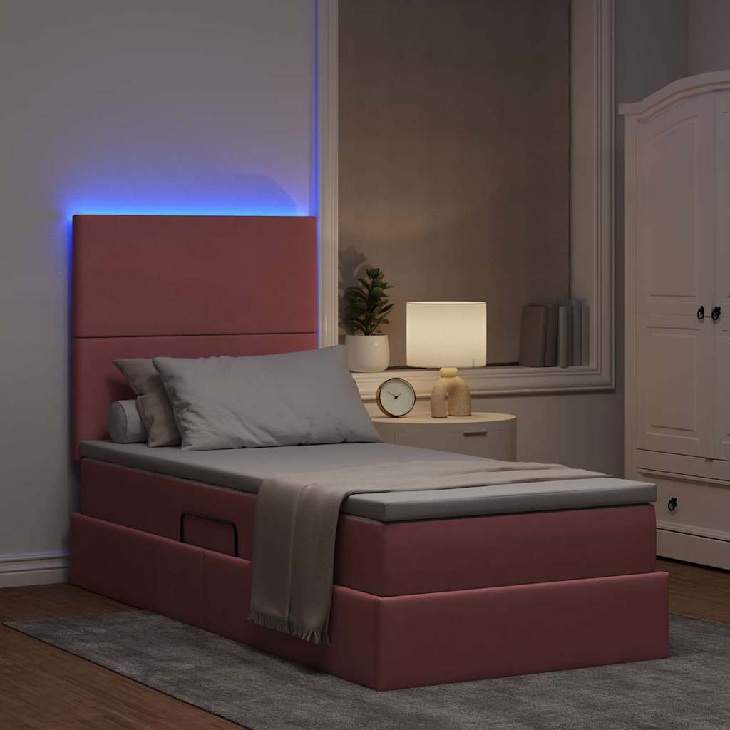 Letto con contenitore e LED con led Rosa 90 x 190 cm Velluto 3372578