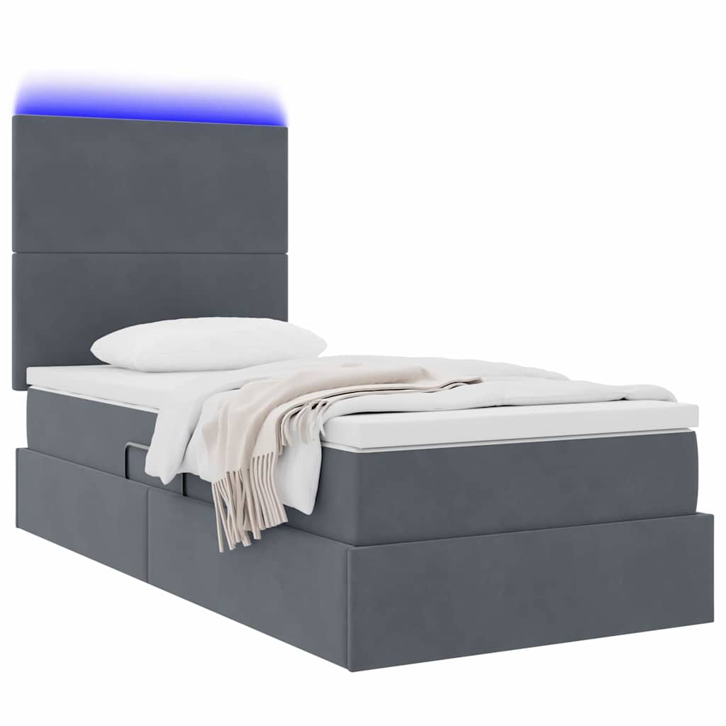 Letto con contenitore e LED Grigio scuro 100 x 200 cm Velluto 3372586