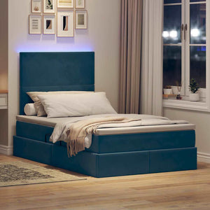 Letto con contenitore e LED Blu Scuro 120 x 200 cm Velluto 3372601