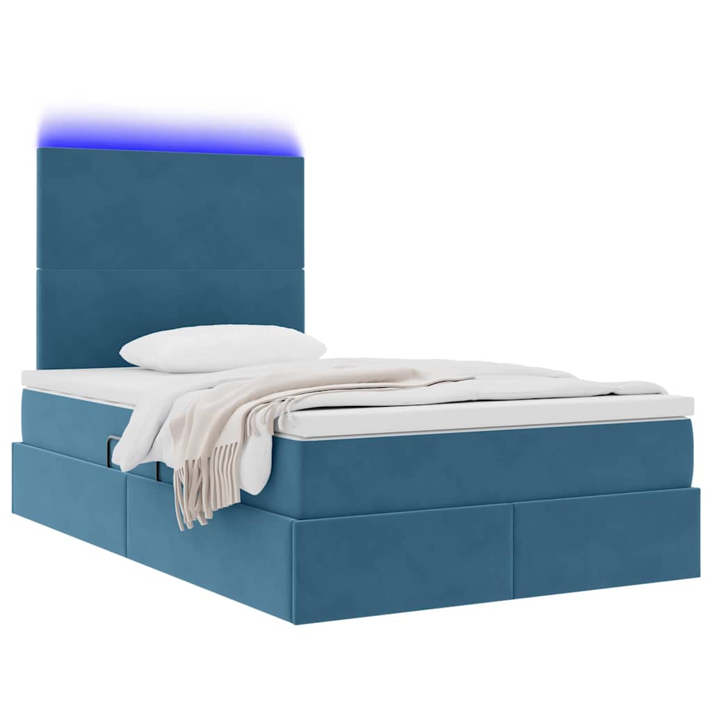 Letto con contenitore e LED Blu Scuro 120 x 200 cm Velluto 3372601
