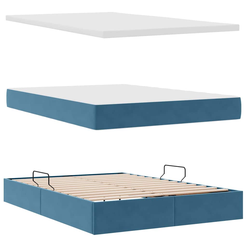 Letto con contenitore e LED Blu Scuro 140 x 190 cm Velluto 3372607