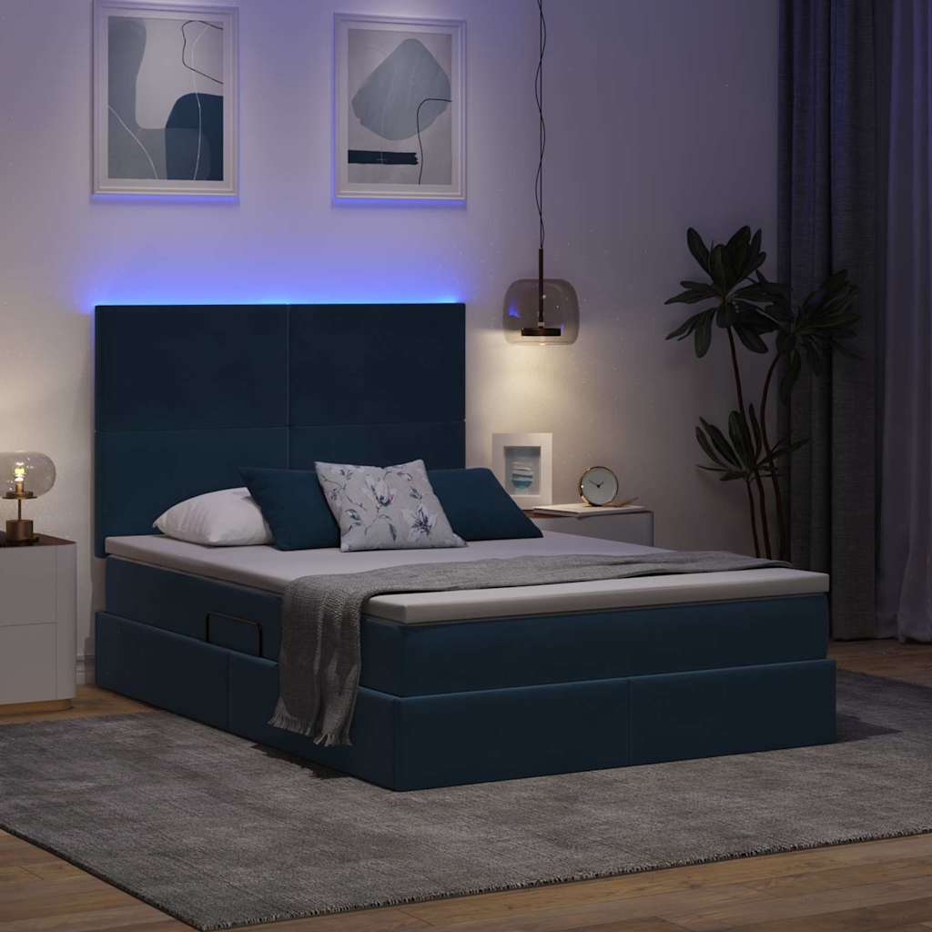 Letto con contenitore e LED Blu Scuro 140 x 200 cm Velluto 3372613