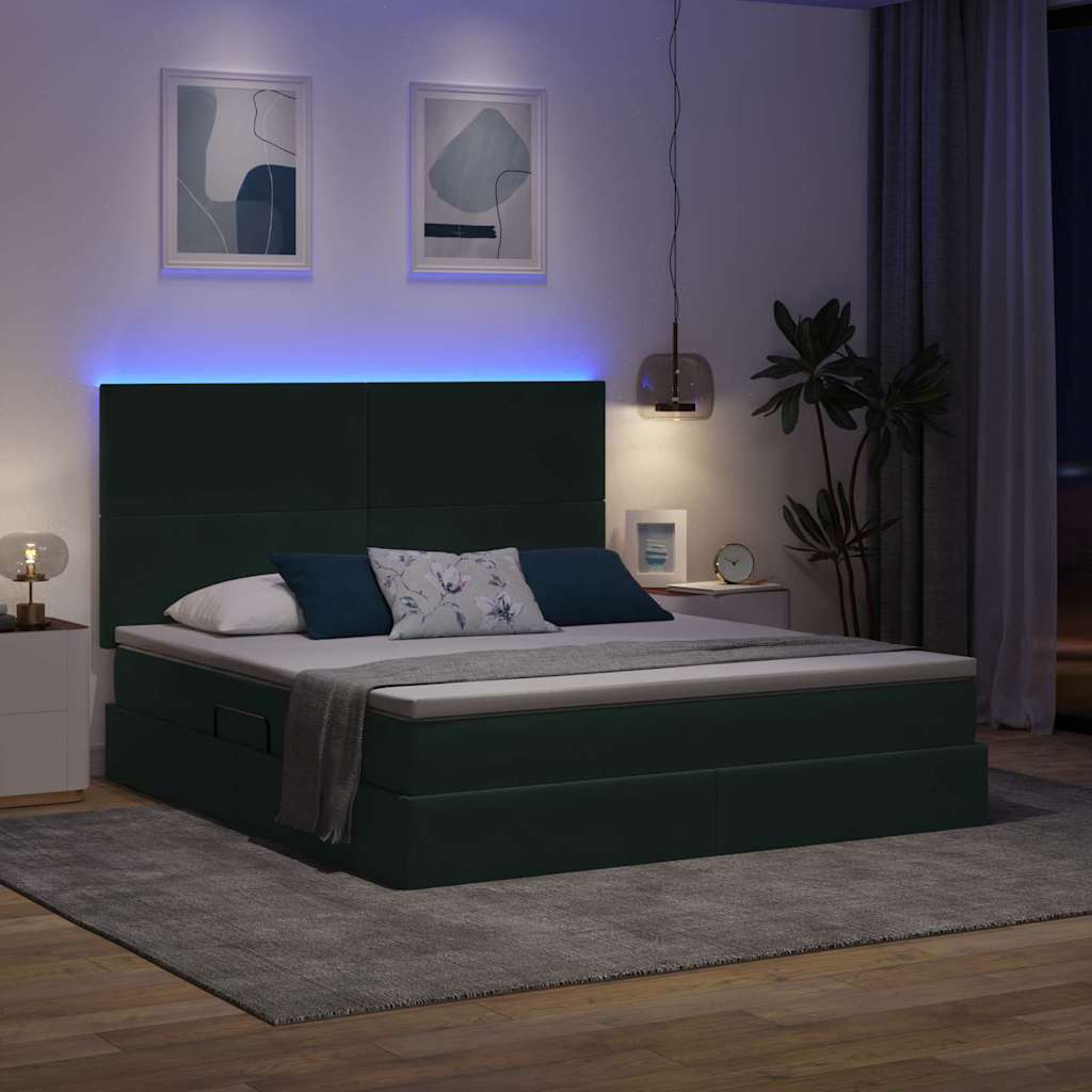 Letto con contenitore e LED Verde Scuro 180 x 200 cm Velluto 3372624