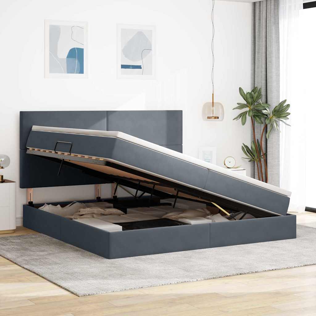 Letto con contenitore e LED Grigio scuro 200 x 200 cm Velluto 3372628
