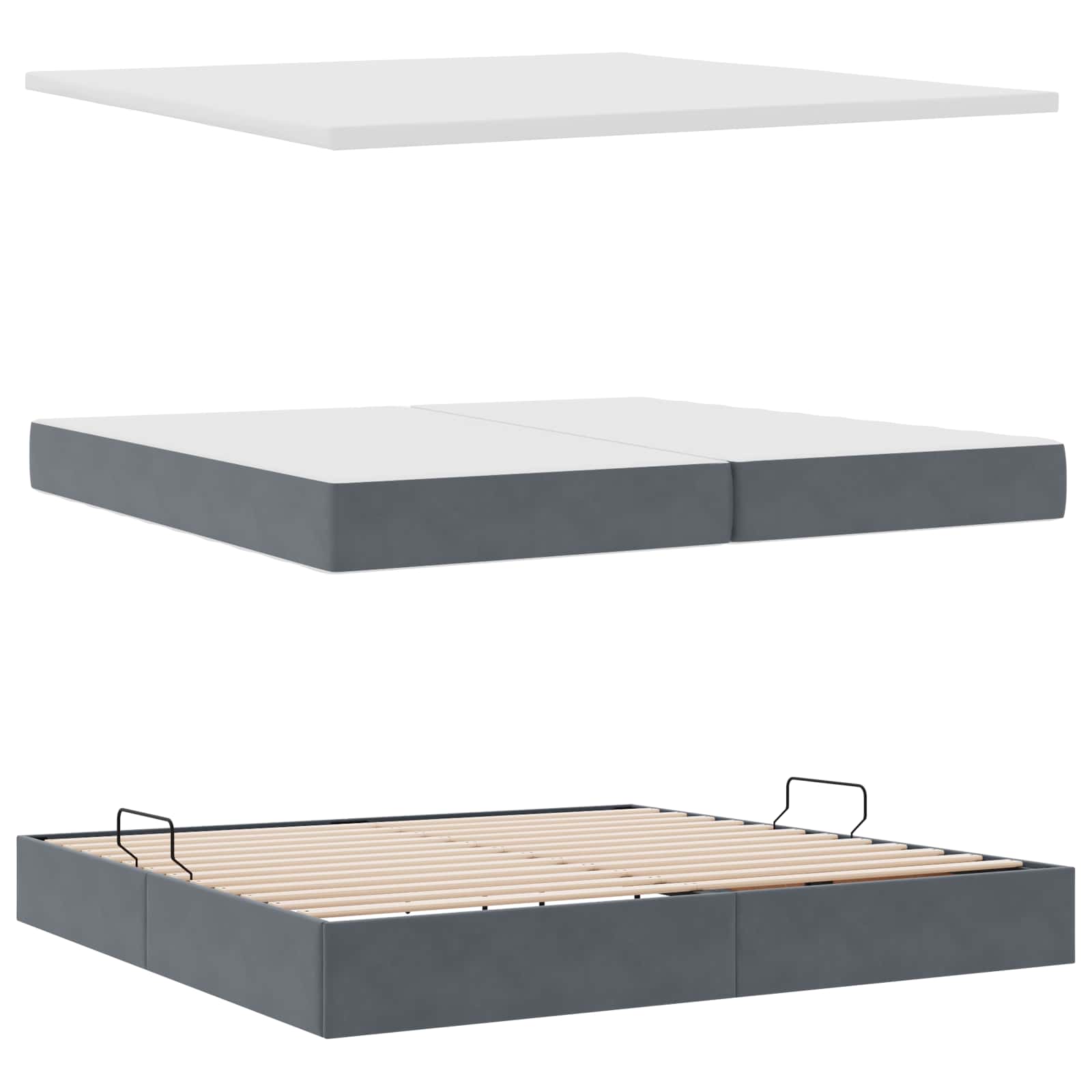 Letto con contenitore e LED Grigio scuro 200 x 200 cm Velluto 3372628