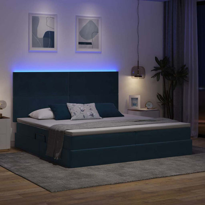 Letto con contenitore e LED Blu Scuro 200 x 200 cm Velluto 3372631
