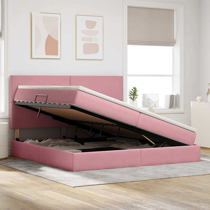 Letto con contenitore e LED con led Rosa 200 x 200 cm Velluto 3372632