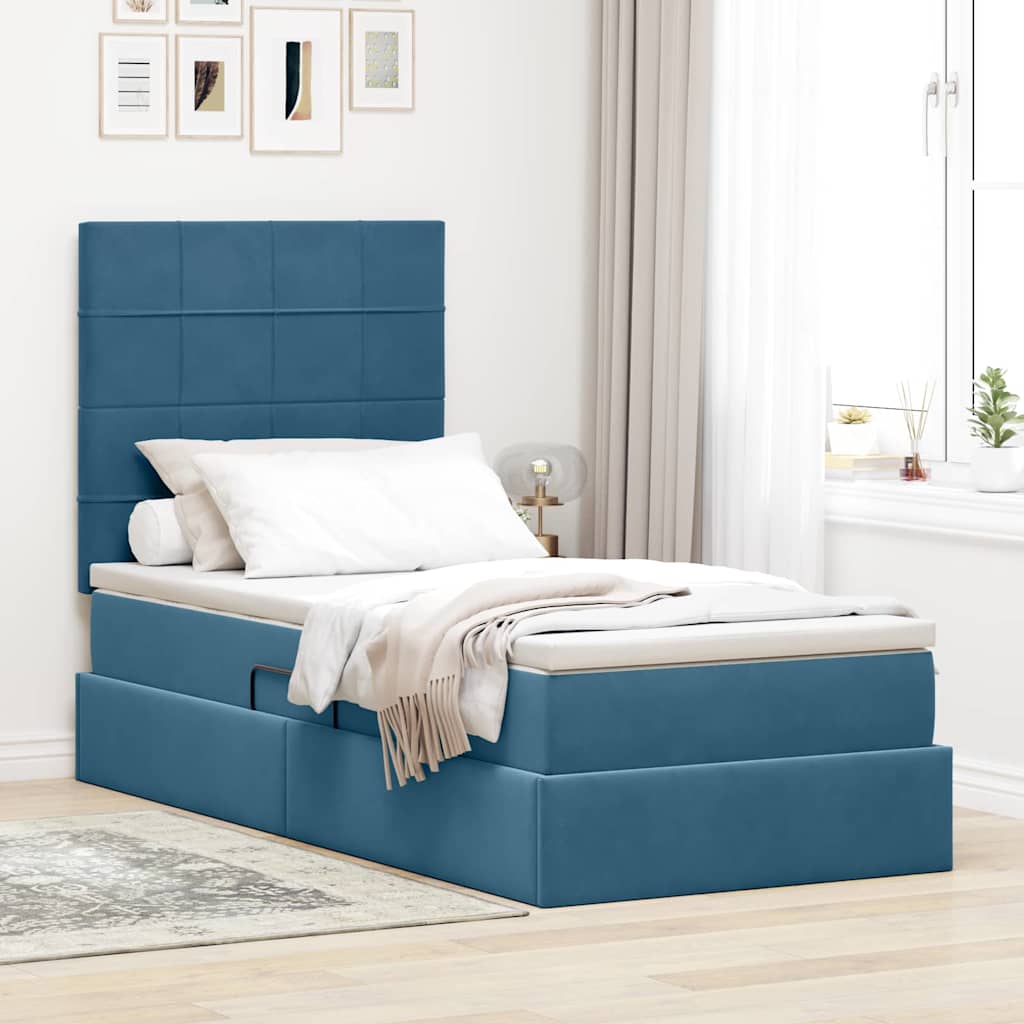 Letto con contenitore e LED Blu Scuro 90 x 190 cm Velluto 3372637