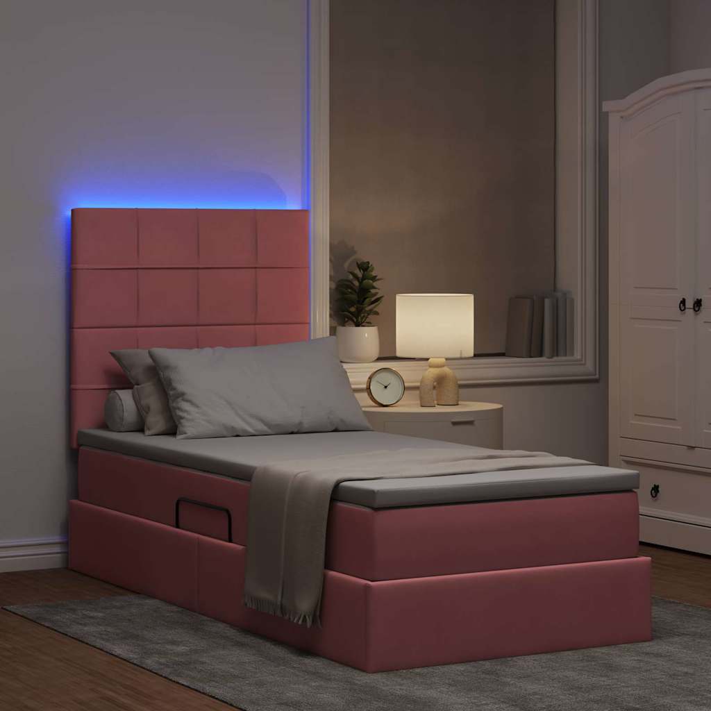 Letto con contenitore e LED con led Rosa 90 x 200 cm Velluto 3372644
