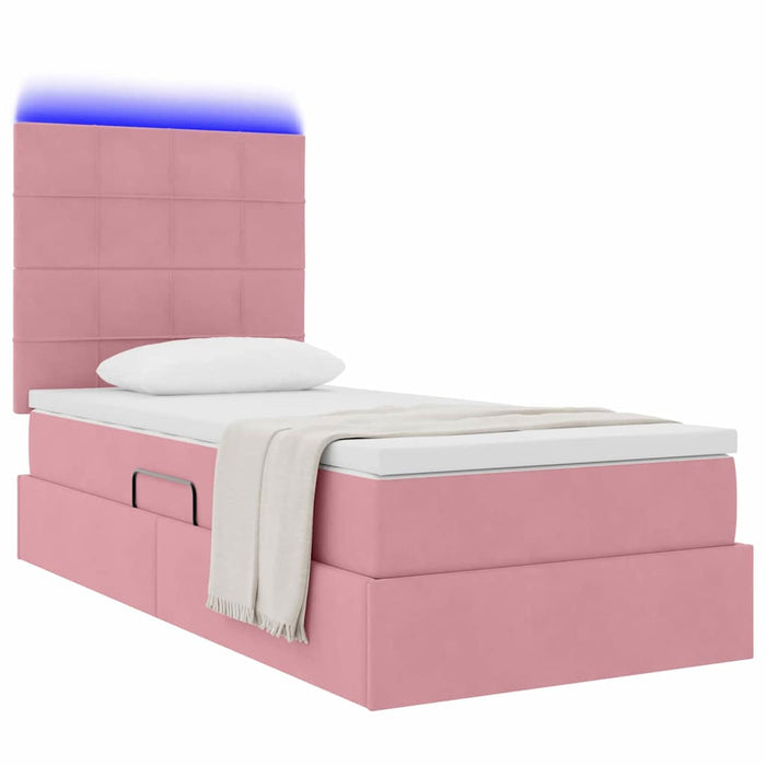 Letto con contenitore e LED con led Rosa 90 x 200 cm Velluto 3372644