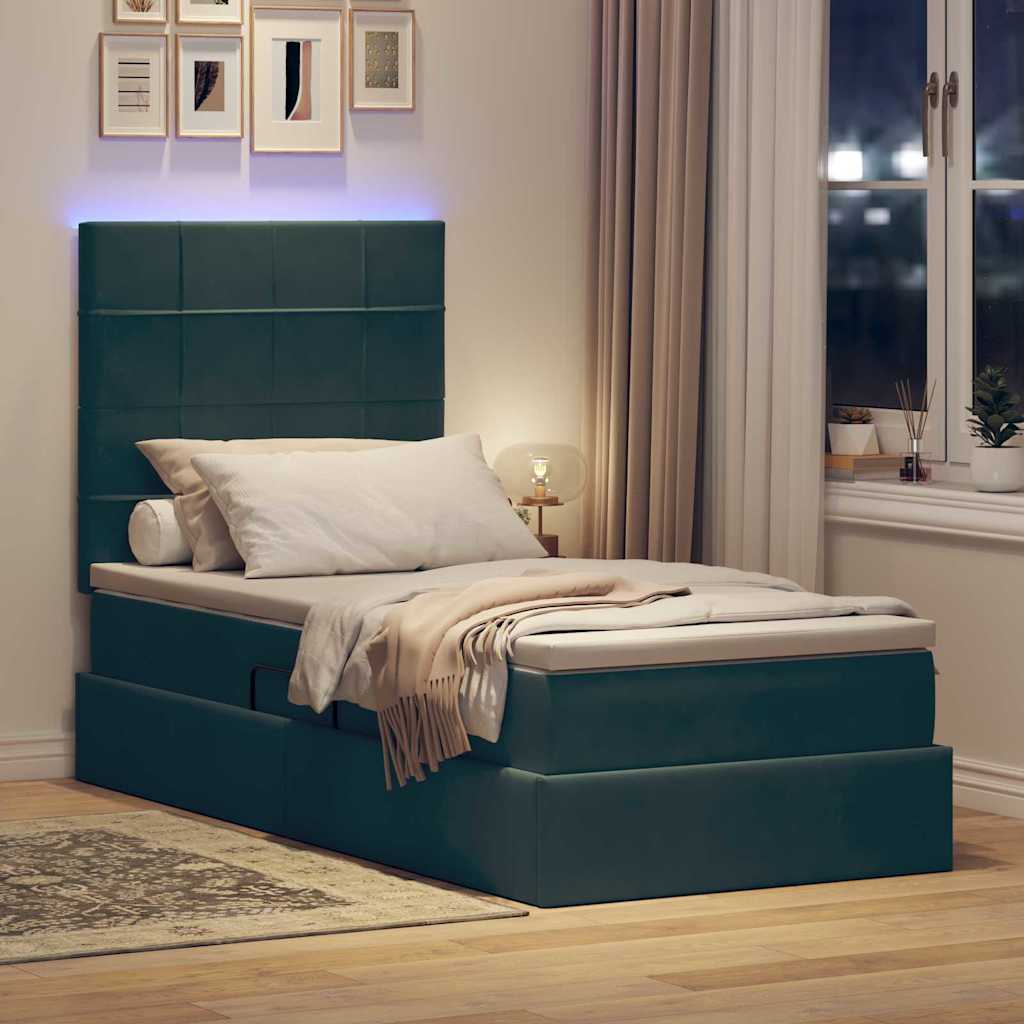 Letto con contenitore e LED Verde Scuro 100 x 200 cm Velluto 3372648
