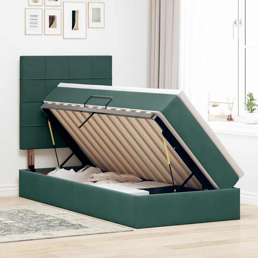 Letto con contenitore e LED Verde Scuro 100 x 200 cm Velluto 3372648