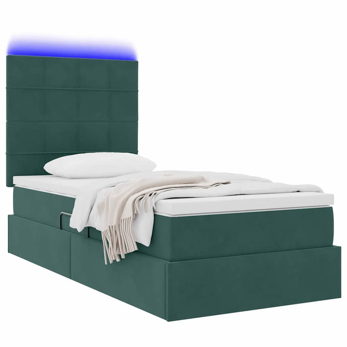 Letto con contenitore e LED Verde Scuro 100 x 200 cm Velluto 3372648