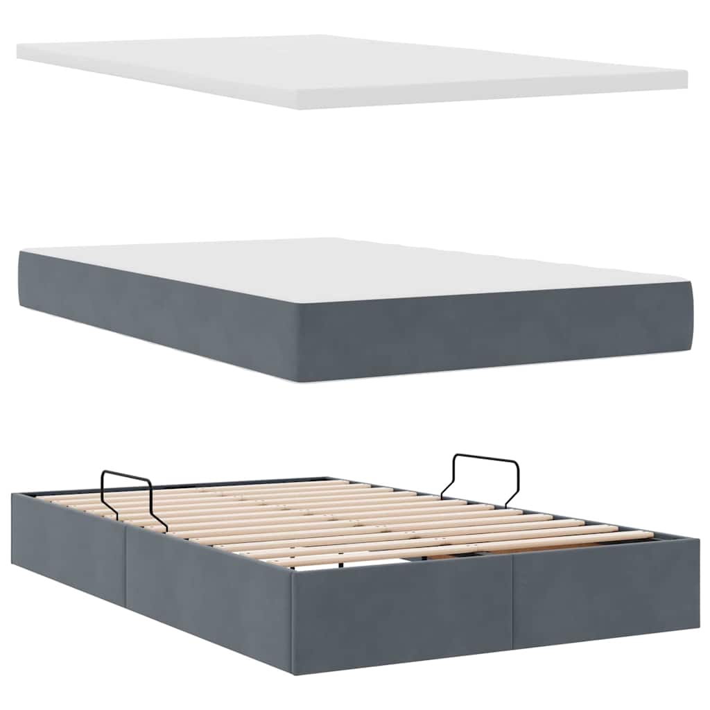 Letto con contenitore e LED Grigio scuro 120 x 190 cm Velluto 3372652