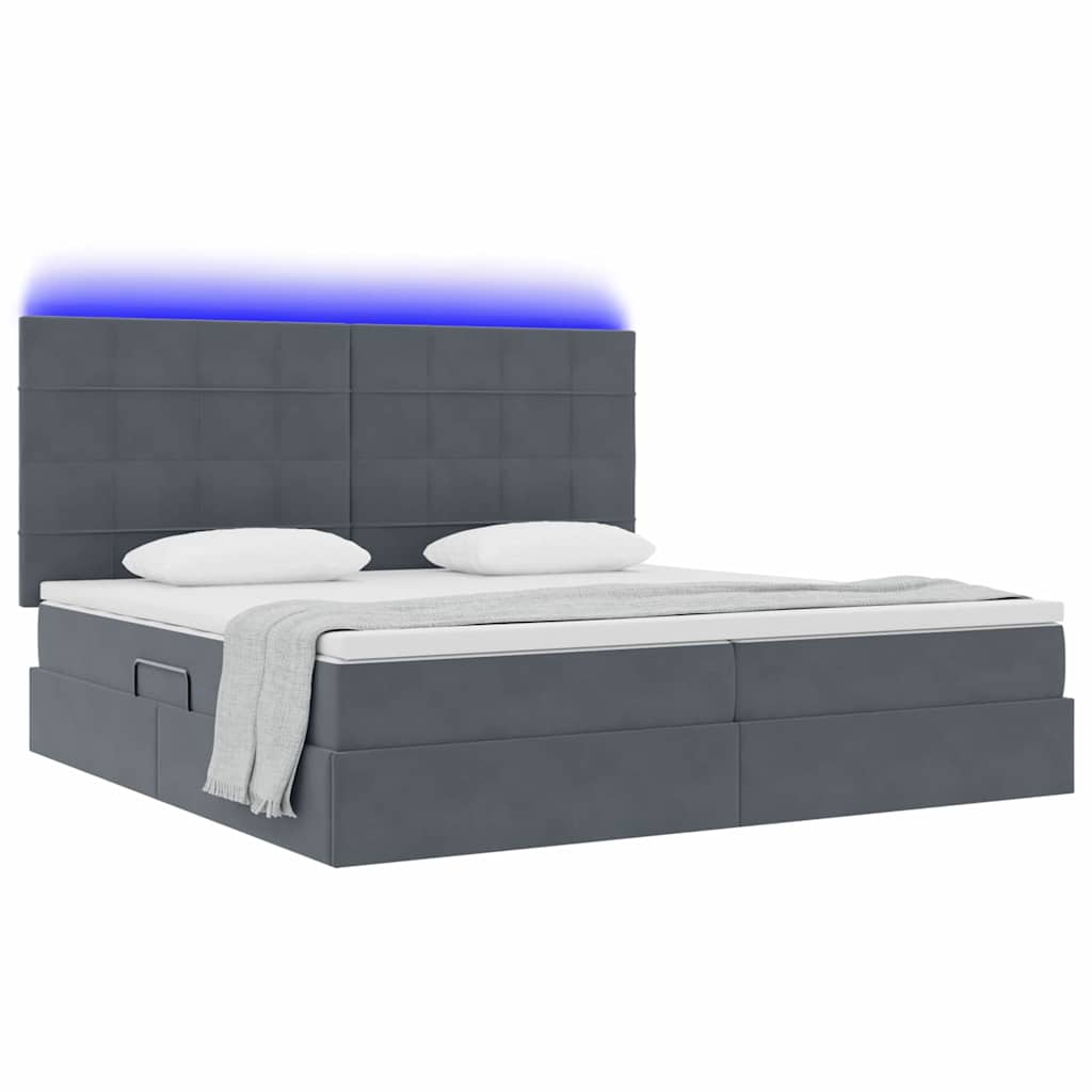 Letto con contenitore e LED Grigio scuro 200 x 200 cm Velluto 3372688