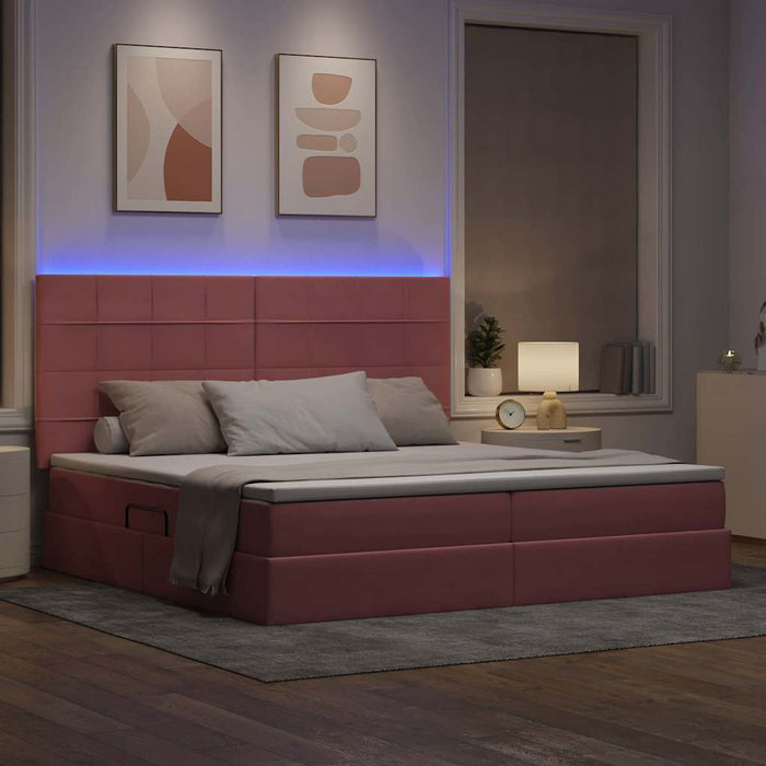 Letto con contenitore e LED con led Rosa 200 x 200 cm Velluto 3372692