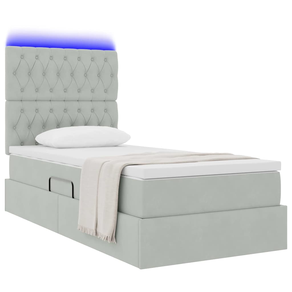 Letto con contenitore e LED Grigio chiaro 90 x 200 cm Velluto 3372699