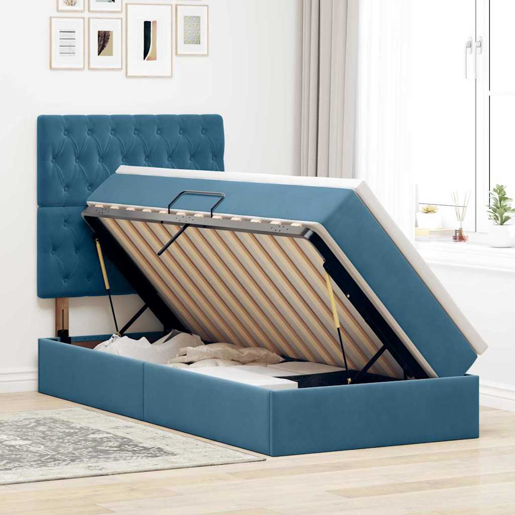 Letto con contenitore e LED Blu Scuro 90 x 200 cm Velluto 3372703