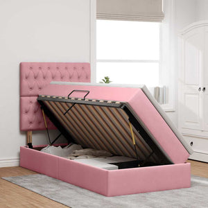 Letto con contenitore e LED con led Rosa 90 x 200 cm Velluto 3372704