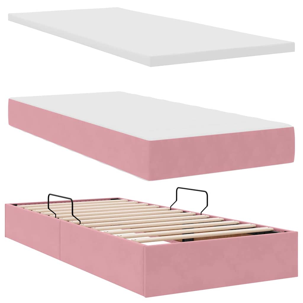 Letto con contenitore e LED con led Rosa 90 x 200 cm Velluto 3372704