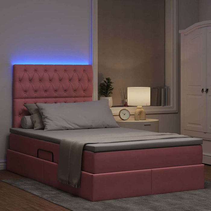 Letto con contenitore e LED con led Rosa 120 x 200 cm Velluto 3372722