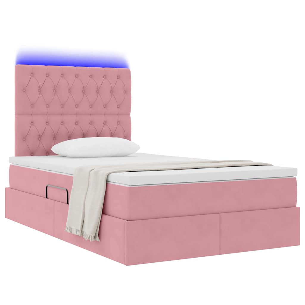 Letto con contenitore e LED con led Rosa 120 x 200 cm Velluto 3372722