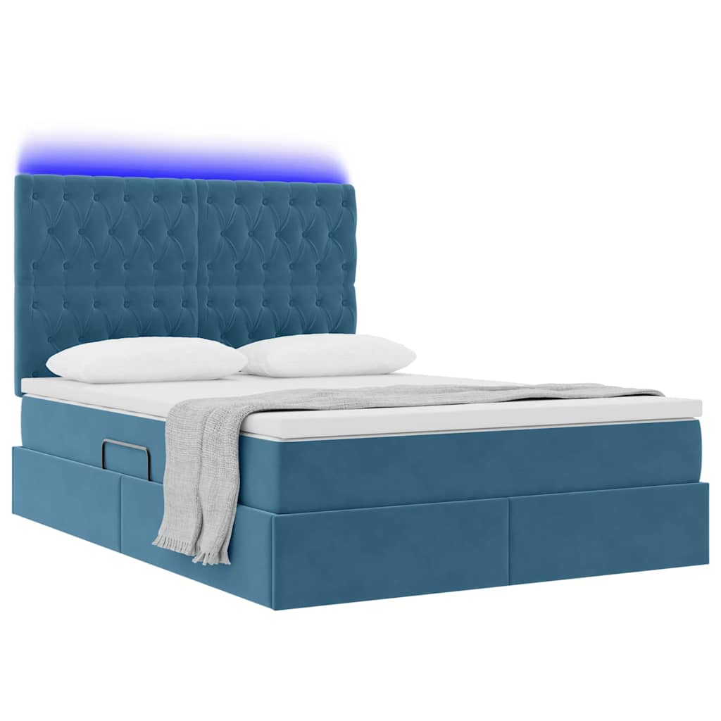Letto con luci a strisce a LED Blu Scuro 140 x 190 cm Velluto 3372727