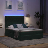 Letto con luci a strisce a LED Verde Scuro 140 x 200 cm Velluto 3372732