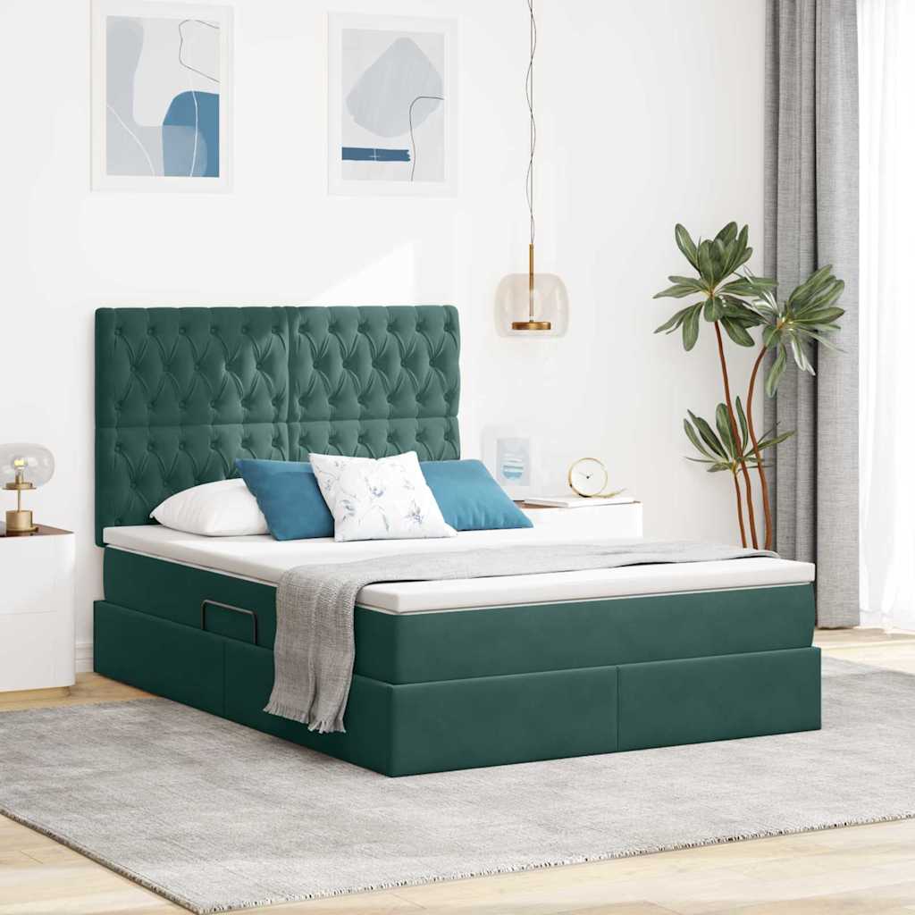Letto con luci a strisce a LED Verde Scuro 140 x 200 cm Velluto 3372732
