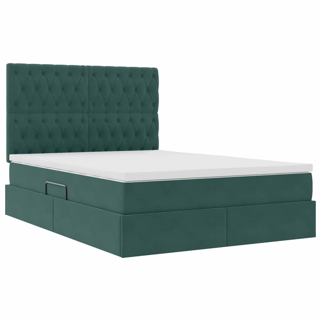 Letto con luci a strisce a LED Verde Scuro 140 x 200 cm Velluto 3372732