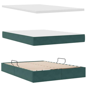 Letto con luci a strisce a LED Verde Scuro 140 x 200 cm Velluto 3372732