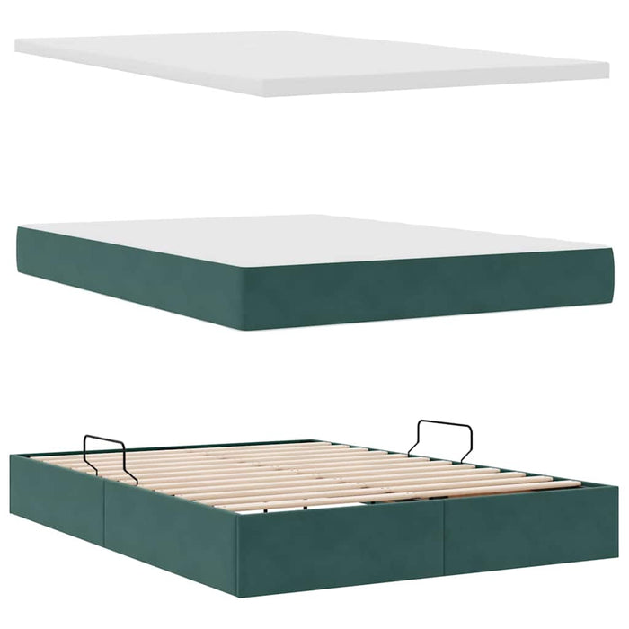 Letto con luci a strisce a LED Verde Scuro 140 x 200 cm Velluto 3372732