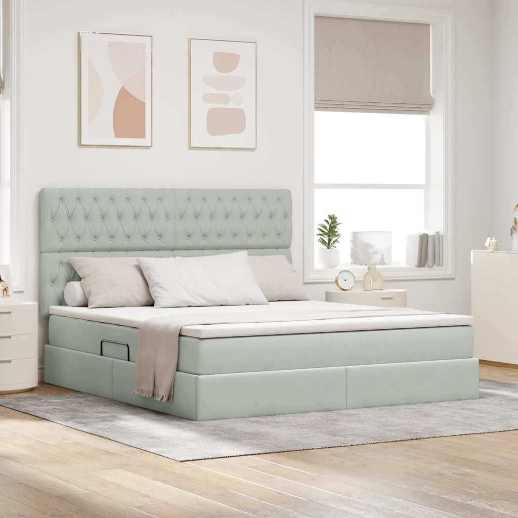 Letto con contenitore e LED Grigio chiaro 160 x 200 cm Velluto 3372735