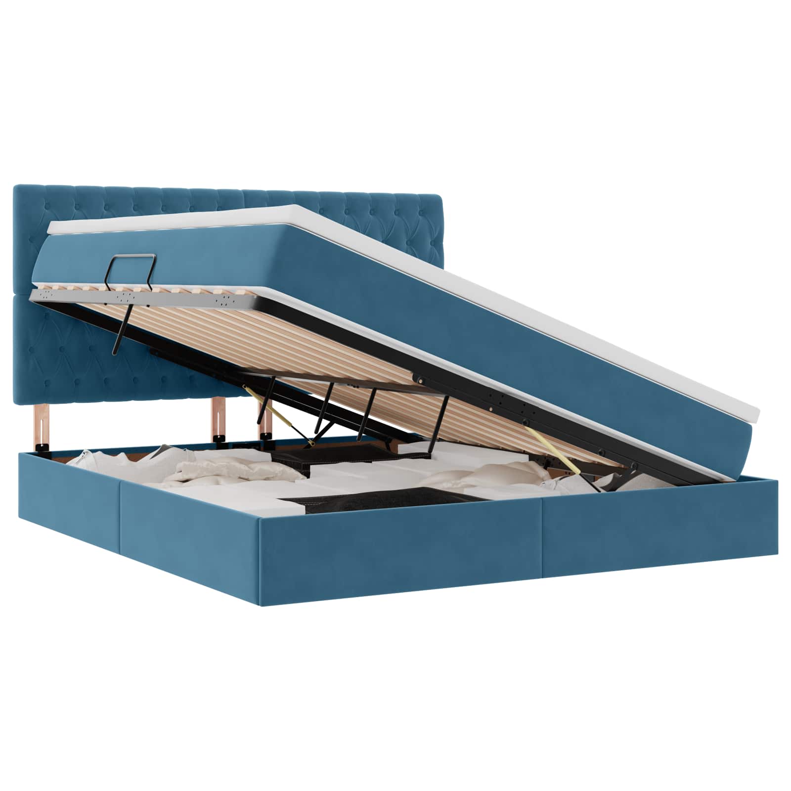 Letto con luci a strisce a LED Blu Scuro 180 x 200 cm Velluto 3372745