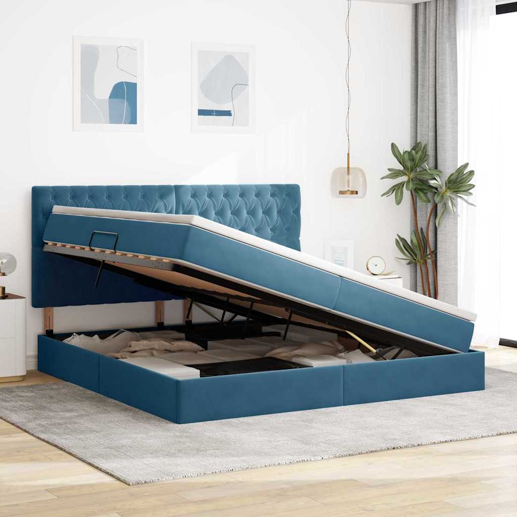 Letto con contenitore e LED Blu Scuro 200 x 200 cm Velluto 3372751