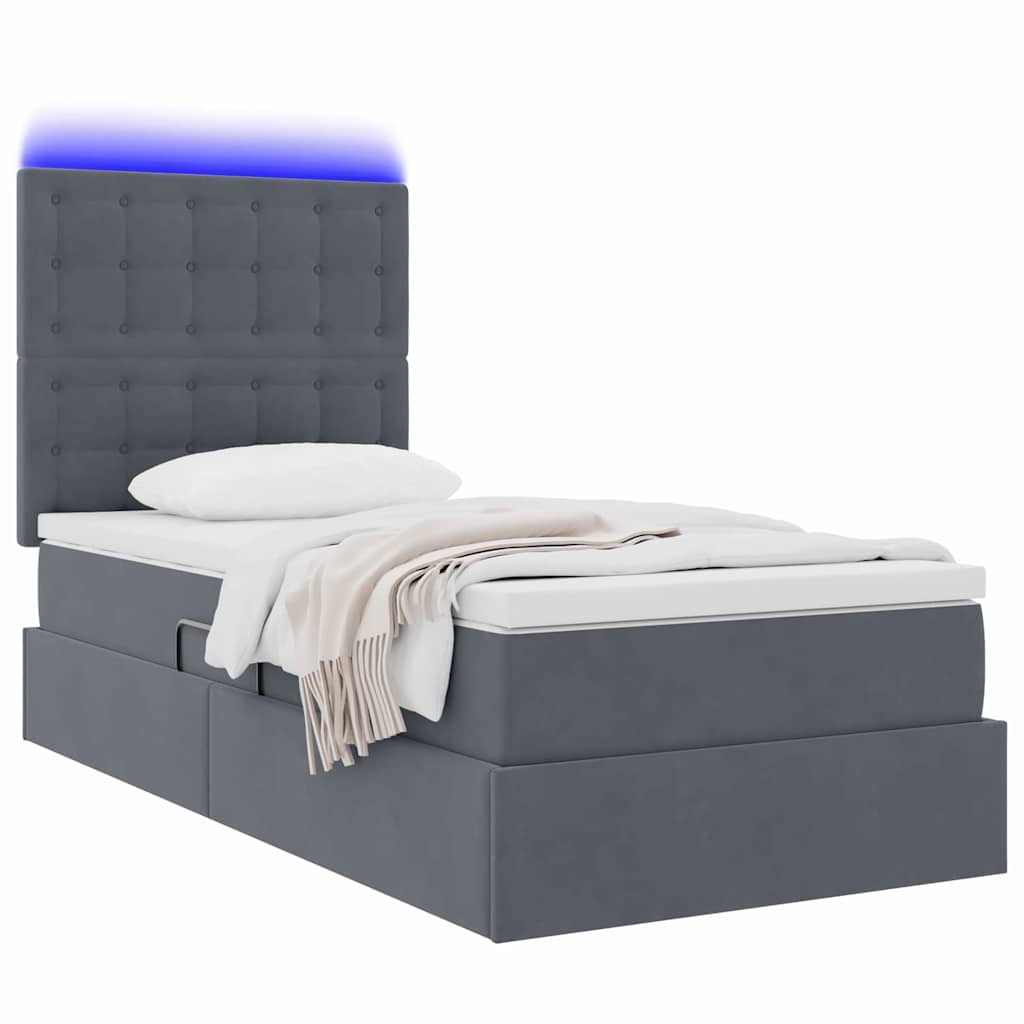 Letto con contenitore e LED Grigio scuro 90 x 200 cm Velluto 3372760