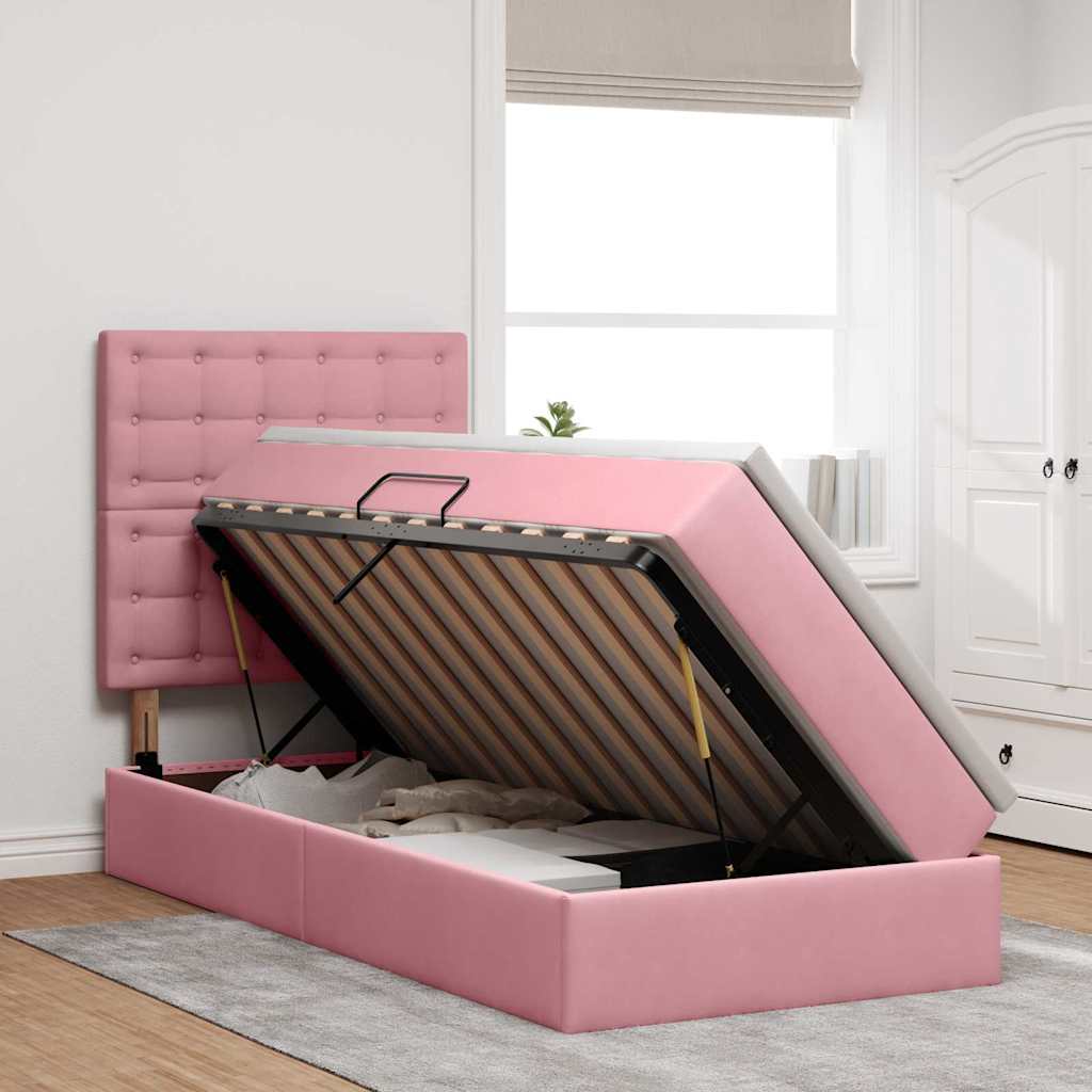 Letto con contenitore e LED con led Rosa 90 x 200 cm Velluto 3372764