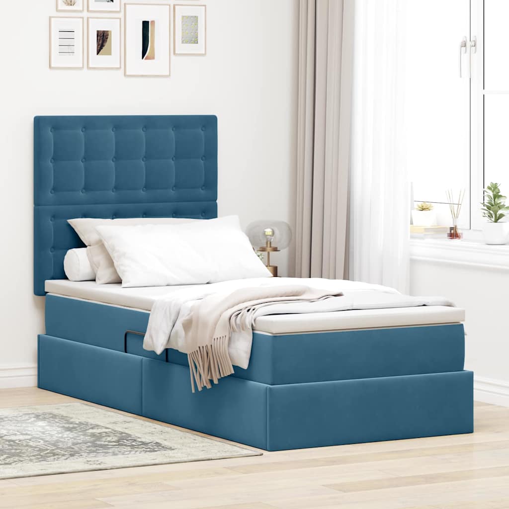 Letto con contenitore e LED Blu Scuro 100 x 200 cm Velluto 3372769