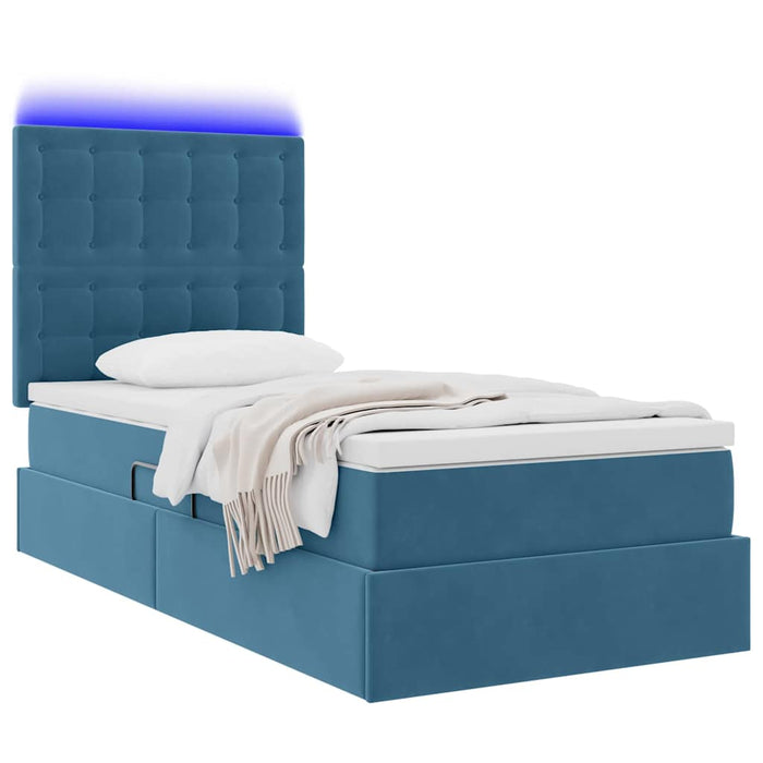 Letto con contenitore e LED Blu Scuro 100 x 200 cm Velluto 3372769