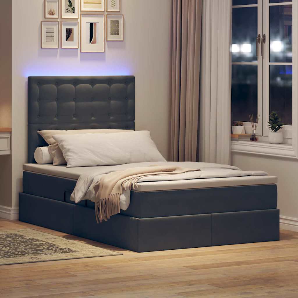 Letto con contenitore e LED Grigio scuro 120 x 190 cm Velluto 3372772