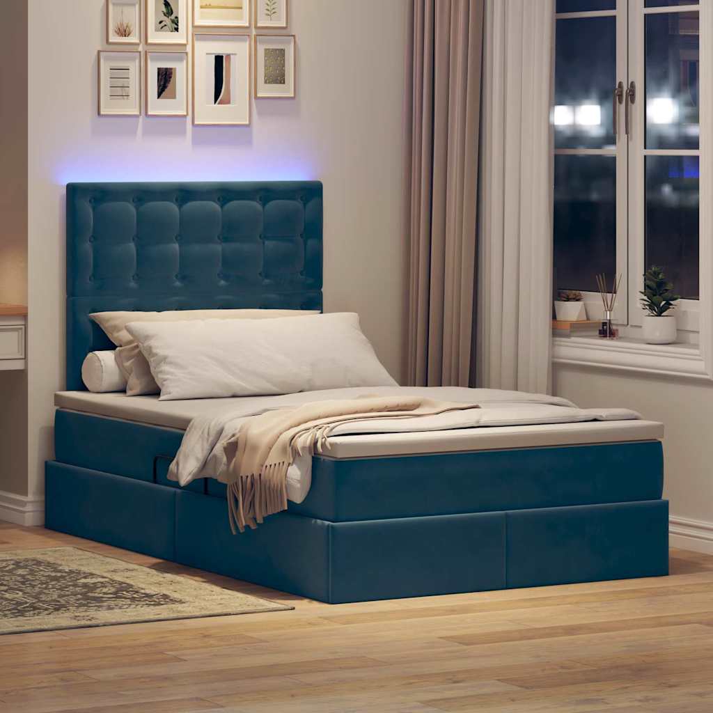 Letto con contenitore e LED Blu 120 x 190 cm Velluto 3372775